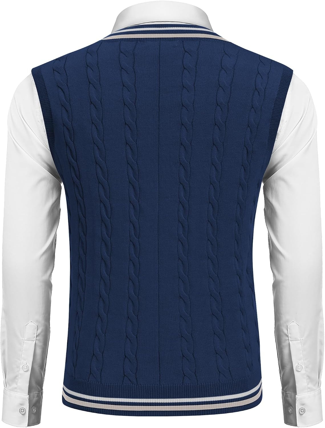 image:imageCOOFANDY Mens Sweater Vest V Neck Casual Sleeveless Knit Pullover Sweater Classic Cable Knitted Striped VNeck Lightweight Stylish Basic Regular Fit Casual Uniform Dress School Winter ChristmasNavy Blue