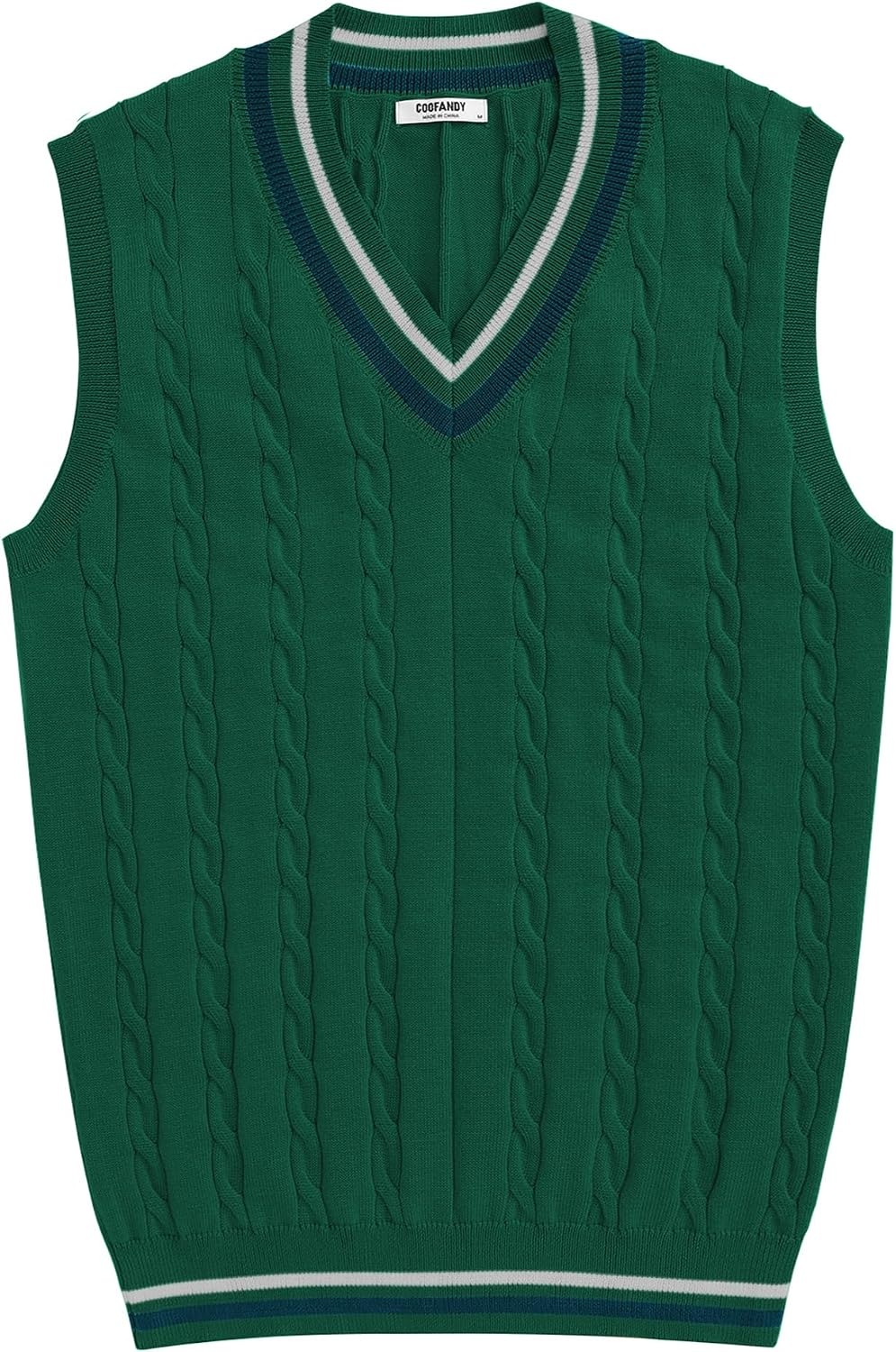 image:imageCOOFANDY Mens Sweater Vest V Neck Casual Sleeveless Knit Pullover Sweater Classic Cable Knitted Striped VNeck Lightweight Stylish Basic Regular Fit Casual Uniform Dress School Winter ChristmasGreen