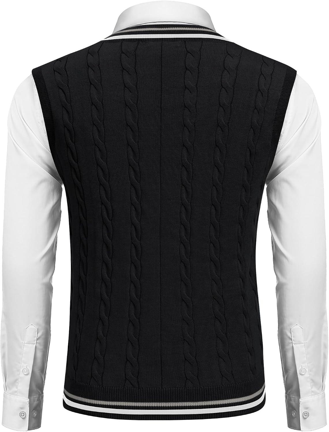 image:imageCOOFANDY Mens Sweater Vest V Neck Casual Sleeveless Knit Pullover Sweater Classic Cable Knitted Striped VNeck Lightweight Stylish Basic Regular Fit Casual Uniform Dress School Winter ChristmasBlack