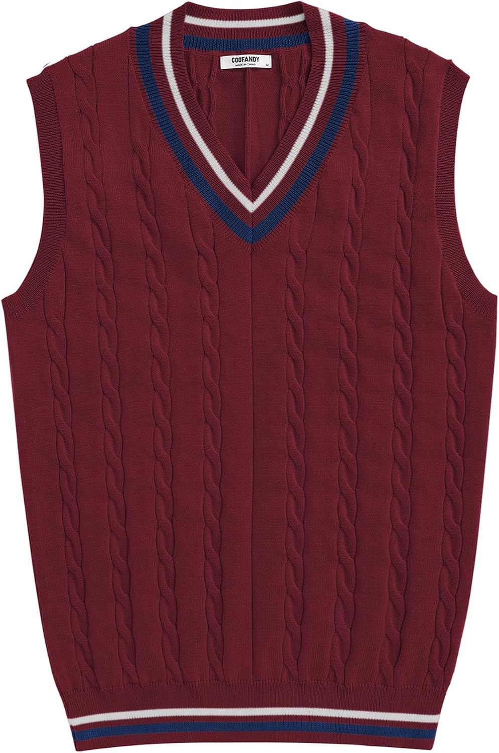 image:imageCOOFANDY Mens Sweater Vest V Neck Casual Sleeveless Knit Pullover Sweater Classic Cable Knitted Striped VNeck Lightweight Stylish Basic Regular Fit Casual Uniform Dress School Winter ChristmasDark Red