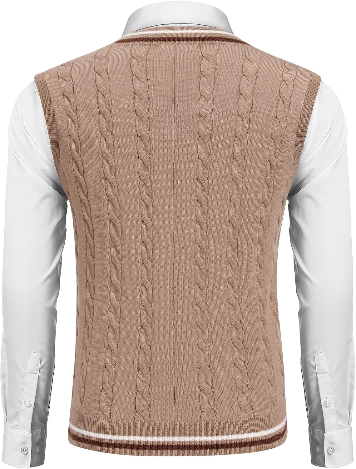 image:imageCOOFANDY Mens Sweater Vest V Neck Casual Sleeveless Knit Pullover Sweater Classic Cable Knitted Striped VNeck Lightweight Stylish Basic Regular Fit Casual Uniform Dress School Winter ChristmasKhaki