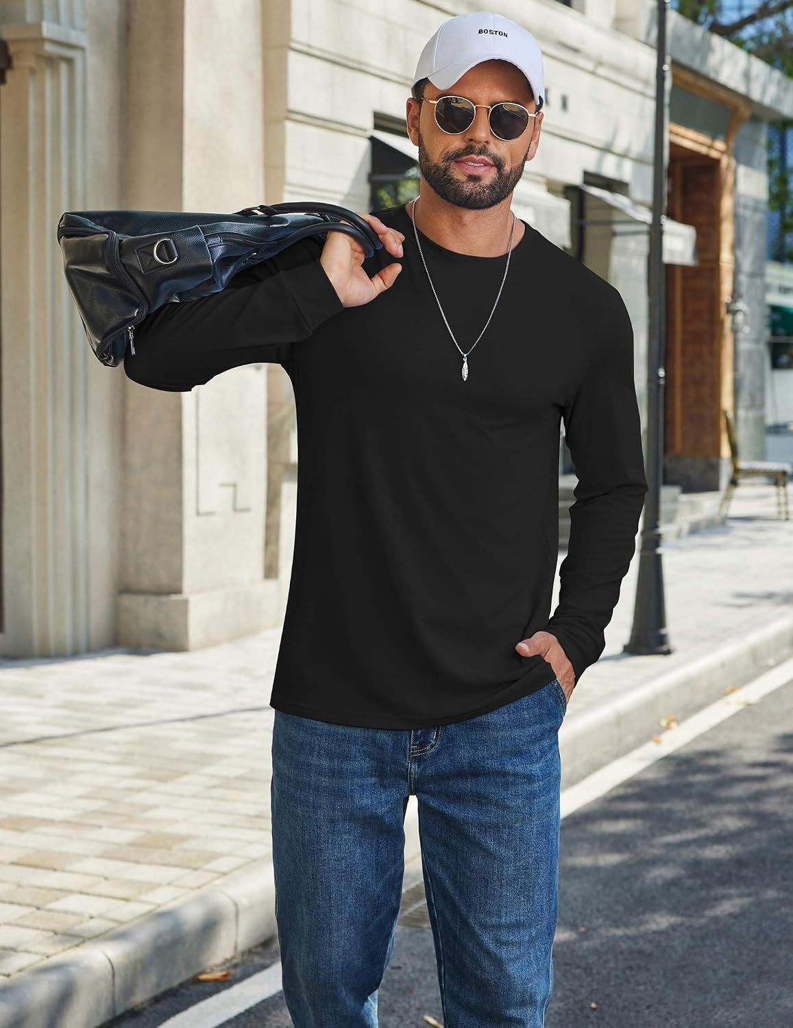 image:imageCOOFANDY Mens T Shirts Long Sleeve Cotton Blend TShirts Crew Neck Soft Casual Basic Tee ShirtsBlack