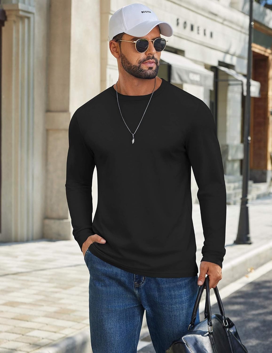 image:imageCOOFANDY Mens T Shirts Long Sleeve Cotton Blend TShirts Crew Neck Soft Casual Basic Tee ShirtsBlack