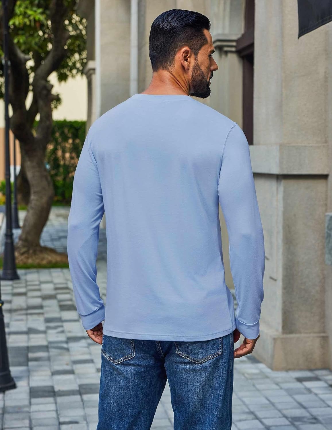 image:imageCOOFANDY Mens T Shirts Long Sleeve Cotton Blend TShirts Crew Neck Soft Casual Basic Tee ShirtsClear Blue