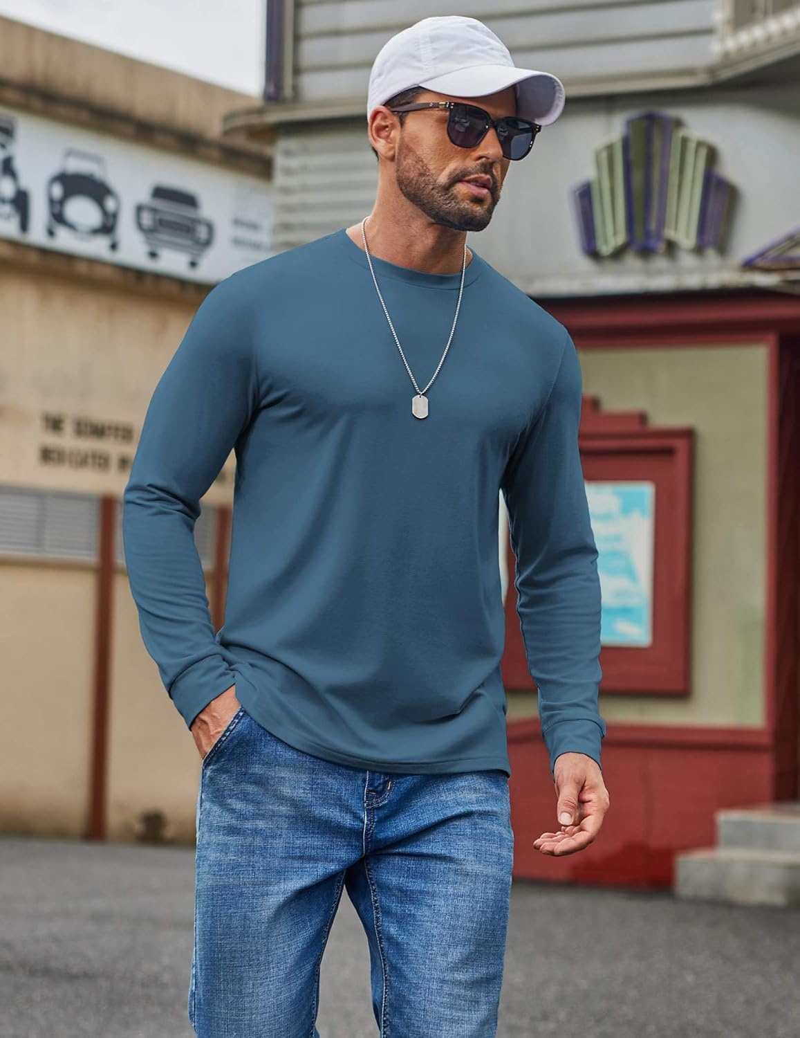 image:imageCOOFANDY Mens T Shirts Long Sleeve Cotton Blend TShirts Crew Neck Soft Casual Basic Tee ShirtsDark Blue