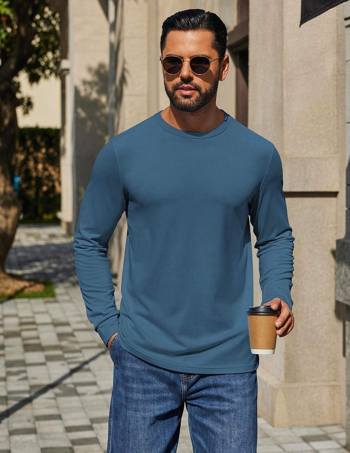 image:imageCOOFANDY Mens T Shirts Long Sleeve Cotton Blend TShirts Crew Neck Soft Casual Basic Tee ShirtsDark Blue