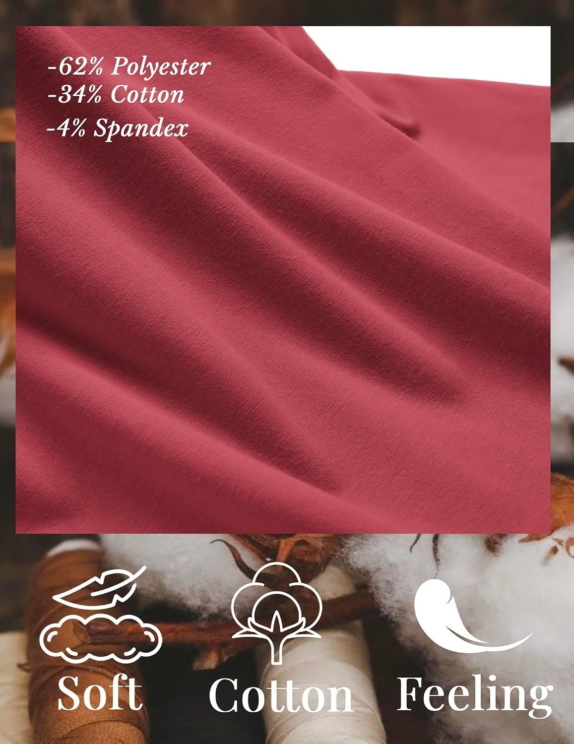 image:imageCOOFANDY Mens T Shirts Long Sleeve Cotton Blend TShirts Crew Neck Soft Casual Basic Tee ShirtsDeep Red
