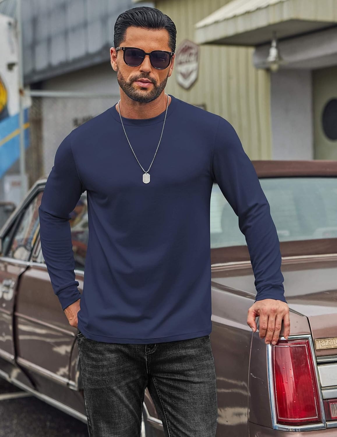 image:imageCOOFANDY Mens T Shirts Long Sleeve Cotton Blend TShirts Crew Neck Soft Casual Basic Tee ShirtsNavy Blue