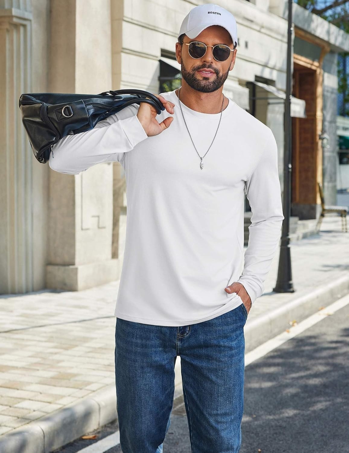 image:imageCOOFANDY Mens T Shirts Long Sleeve Cotton Blend TShirts Crew Neck Soft Casual Basic Tee ShirtsWhite