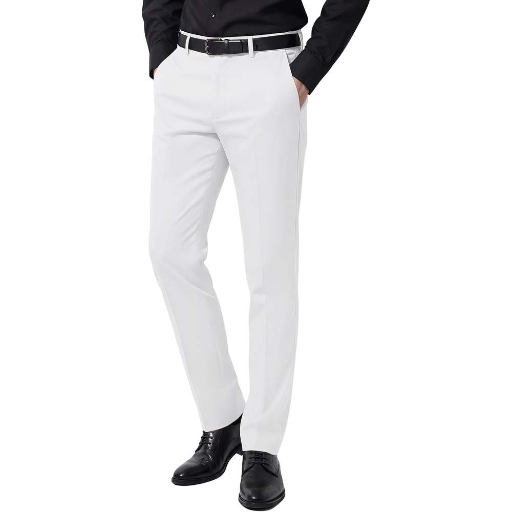 image:imageCOOFANDY Men Dress Pants Slim Fit Suit Pants Expandable Waist Casual Slacks Business Formal Trousers Tuxedo Pant Wrinkle Free Flat Front Straight Leg Modern Style Office Work Wedding Dinner PartyWhite