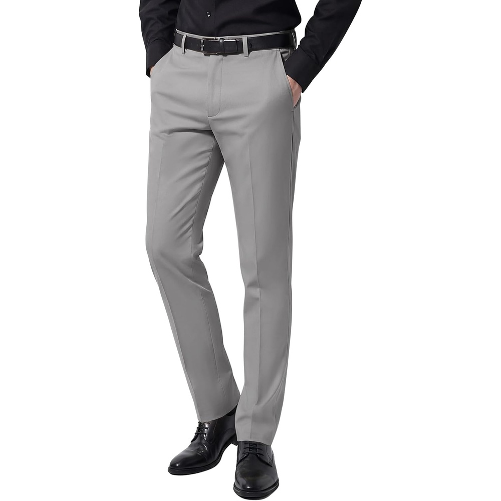 image:imageCOOFANDY Men Dress Pants Slim Fit Suit Pants Expandable Waist Casual Slacks Business Formal Trousers Tuxedo Pant Wrinkle Free Flat Front Straight Leg Modern Style Office Work Wedding Dinner PartyLight Grey