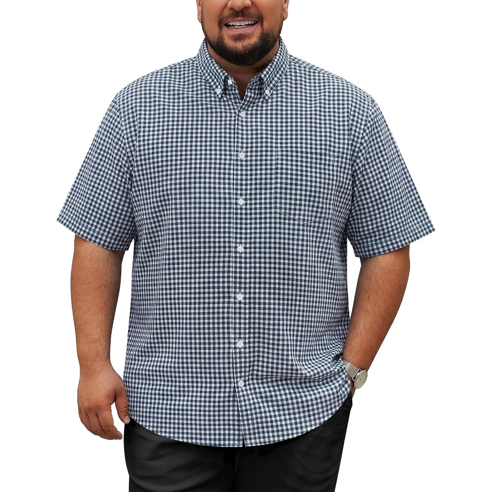 image:imageCOOFANDY Mens Big and Tall Short Sleeve Casual Button Down Plaid ShirtBlackwhite