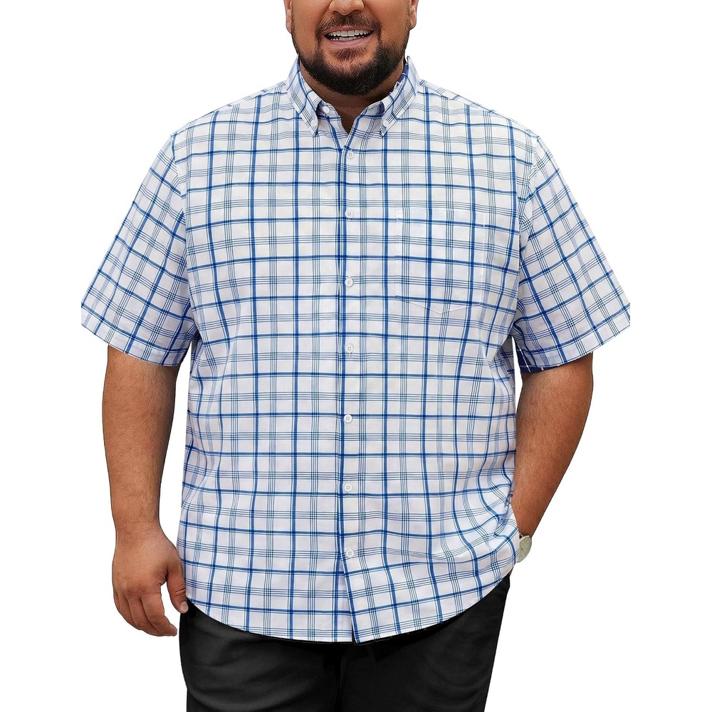 image:imageCOOFANDY Mens Big and Tall Short Sleeve Casual Button Down Plaid ShirtWhitenavy