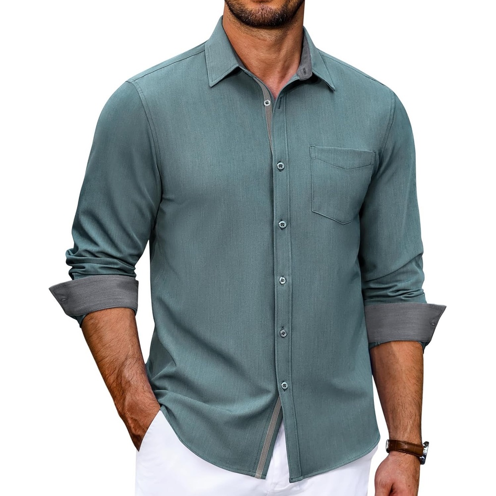 image:imageCOOFANDY Mens Casual Button Down Shirts Long Sleeve Fall Shirt Untucked Dress Shirts for MenStone Blue