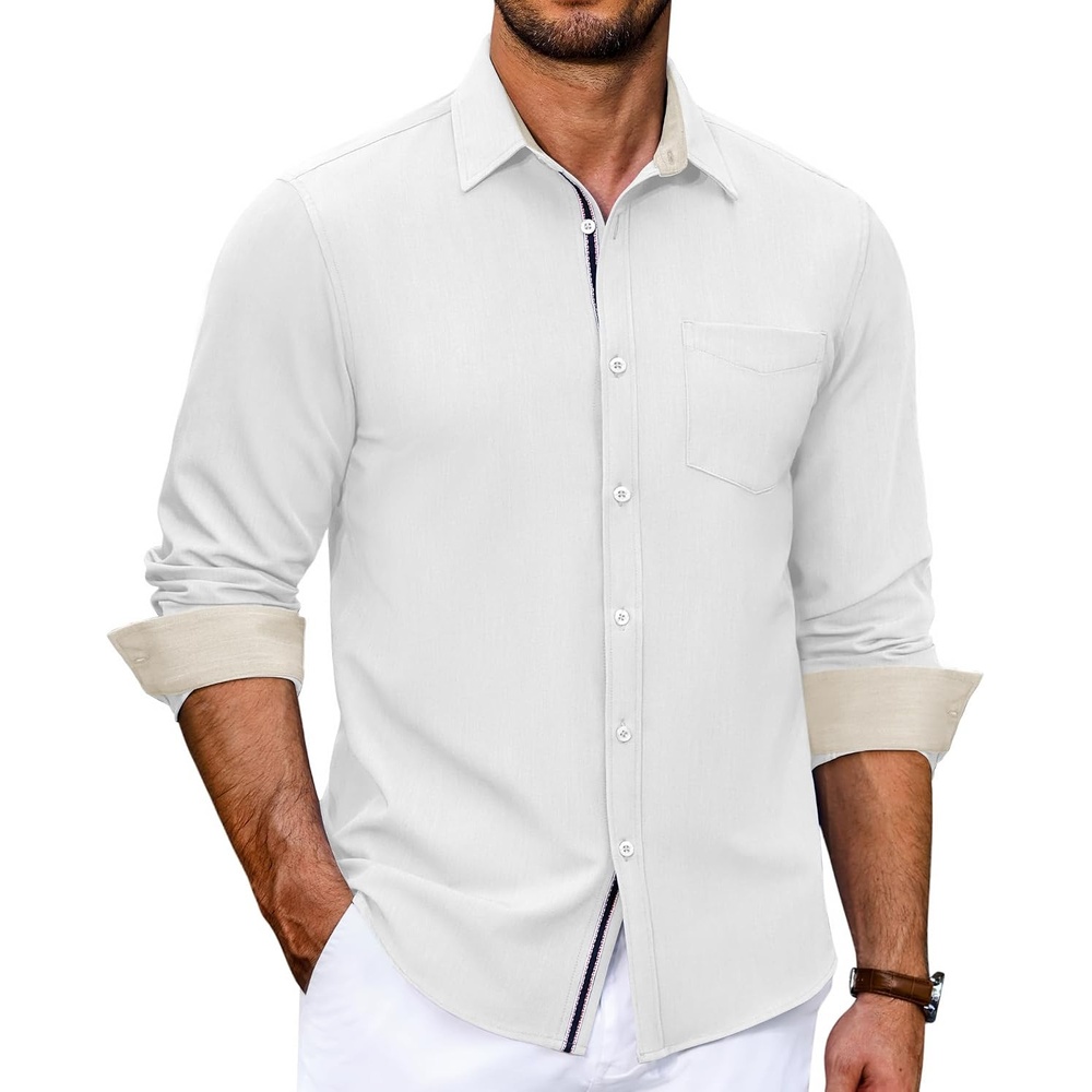 image:imageCOOFANDY Mens Casual Button Down Shirts Long Sleeve Fall Shirt Untucked Dress Shirts for MenWhite