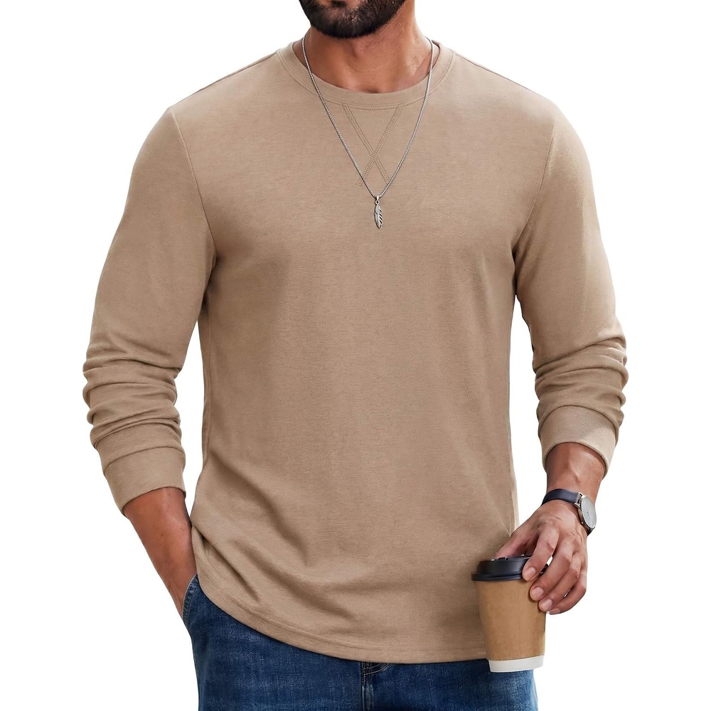 image:imageCOOFANDY Mens Long Sleeve T Shirt Cotton Blend Casual Tee Shirts Basic Crew Neck T Shirt for Daily WearLayering Lightweight amp Breathable Cozy amp Warm Preshrunk NoPillingKhaki