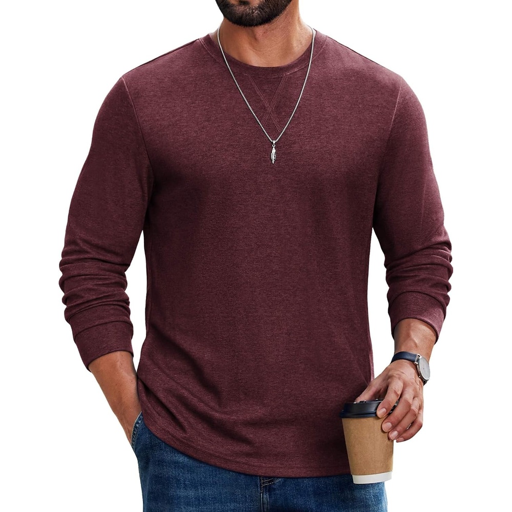 image:imageCOOFANDY Mens Long Sleeve T Shirt Cotton Blend Casual Tee Shirts Basic Crew Neck T Shirt for Daily WearLayering Lightweight amp Breathable Cozy amp Warm Preshrunk NoPillingWine Red