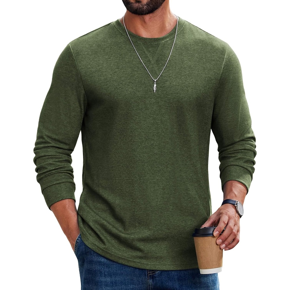 image:imageCOOFANDY Mens Long Sleeve T Shirt Cotton Blend Casual Tee Shirts  Basic Crew Neck T Shirt for Daily WearLayering Lightweight amp Breathable Cozy amp Warm Preshrunk NoPillingArmy Green