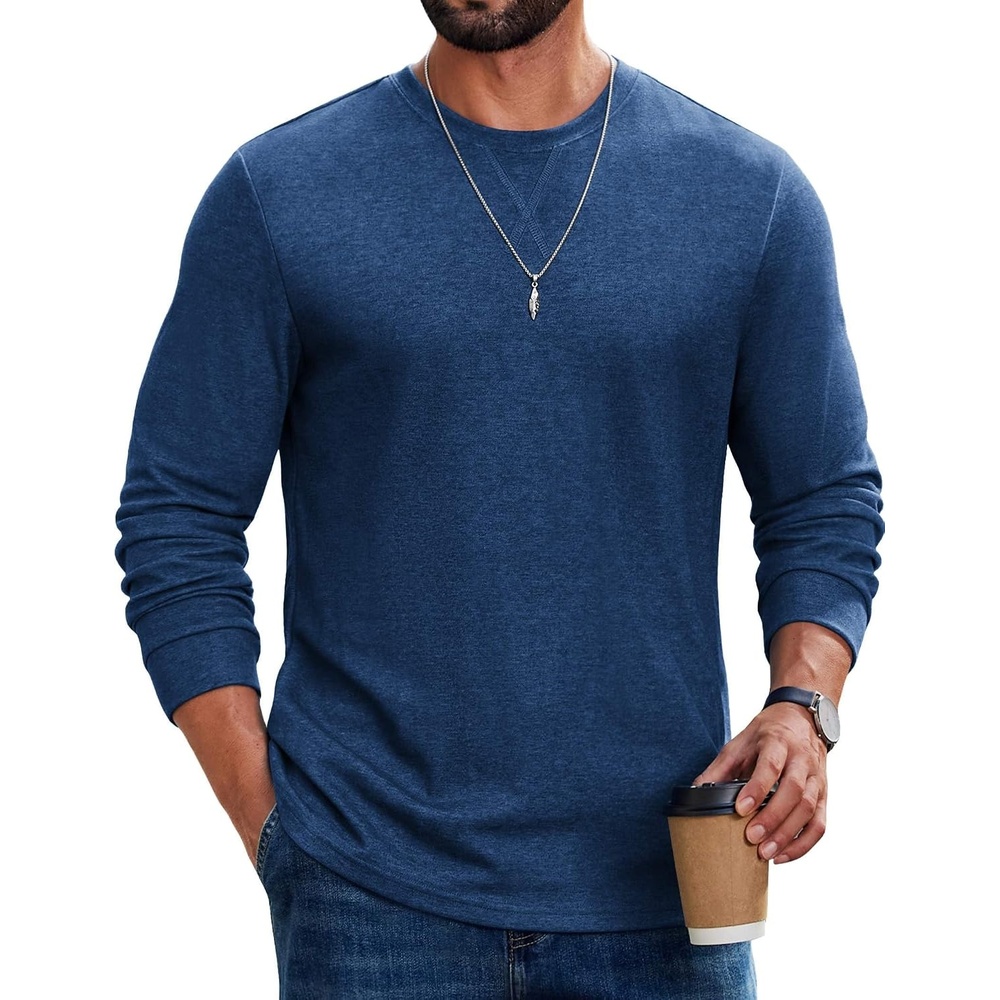 image:imageCOOFANDY Mens Long Sleeve T Shirt Cotton Blend Casual Tee Shirts Basic Crew Neck T Shirt for Daily WearLayering Lightweight amp Breathable Cozy amp Warm Preshrunk NoPillingBlue