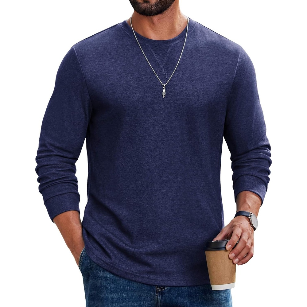 image:imageCOOFANDY Mens Long Sleeve T Shirt Cotton Blend Casual Tee Shirts Basic Crew Neck T Shirt for Daily WearLayering Lightweight amp Breathable Cozy amp Warm Preshrunk NoPillingNavy Blue