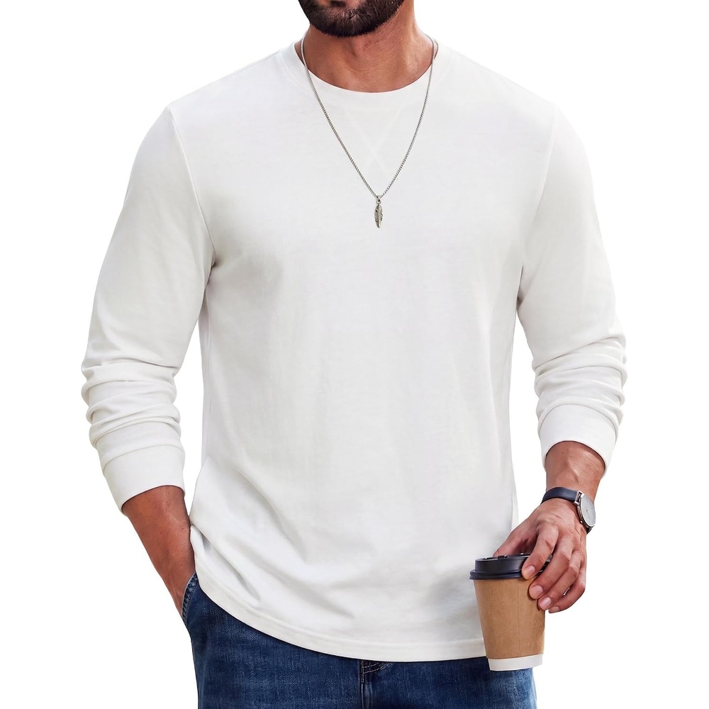image:imageCOOFANDY Mens Long Sleeve T Shirt Cotton Blend Casual Tee Shirts  Basic Crew Neck T Shirt for Daily WearLayering Lightweight amp Breathable Cozy amp Warm Preshrunk NoPillingWhite
