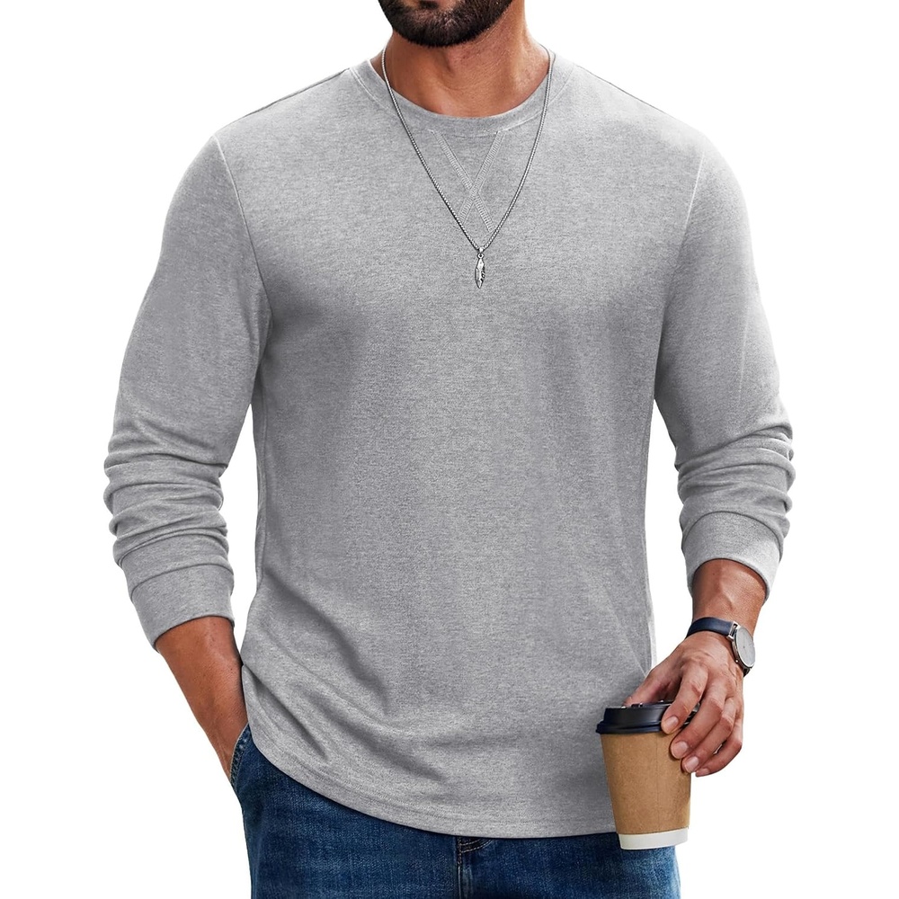 image:imageCOOFANDY Mens Long Sleeve T Shirt Cotton Blend Casual Tee Shirts Basic Crew Neck T Shirt for Daily WearLayering Lightweight amp Breathable Cozy amp Warm Preshrunk NoPillingLight Grey
