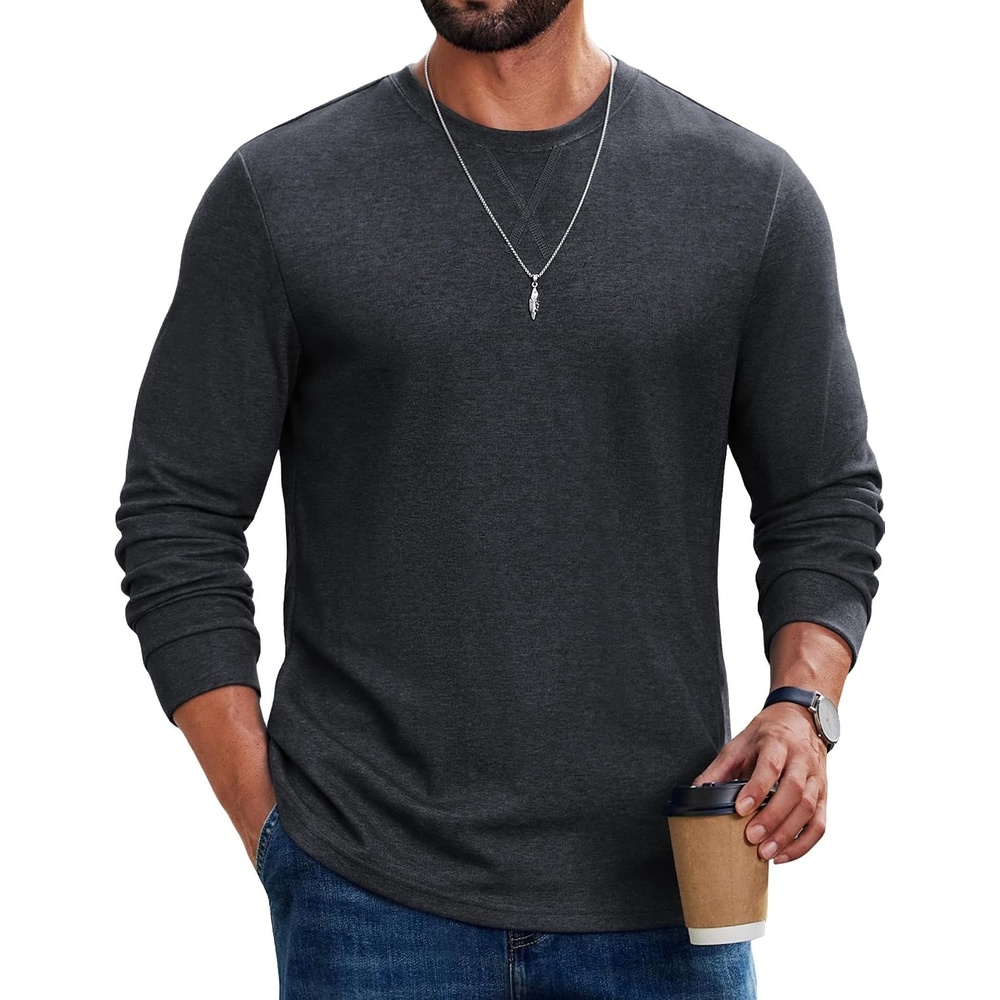image:imageCOOFANDY Mens Long Sleeve T Shirt Cotton Blend Casual Tee Shirts Basic Crew Neck T Shirt for Daily WearLayering Lightweight amp Breathable Cozy amp Warm Preshrunk NoPillingDark Grey