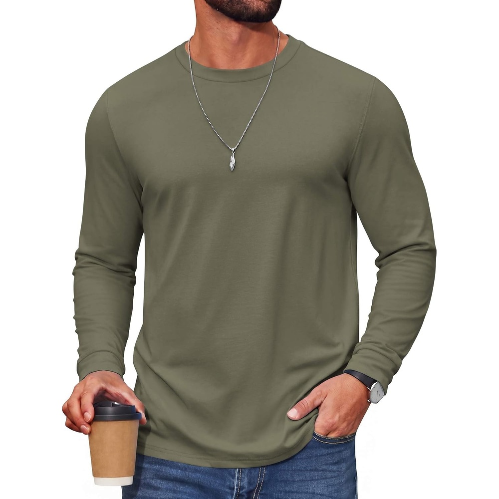image:imageCOOFANDY Mens T Shirts Long Sleeve Cotton Blend TShirts Crew Neck Soft Casual Basic Tee ShirtsArmy Green