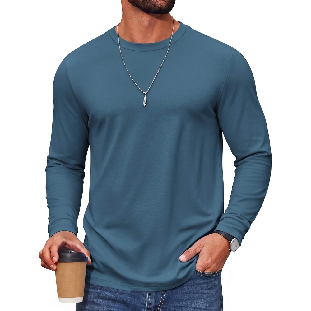 image:imageCOOFANDY Mens T Shirts Long Sleeve Cotton Blend TShirts Crew Neck Soft Casual Basic Tee ShirtsDark Blue