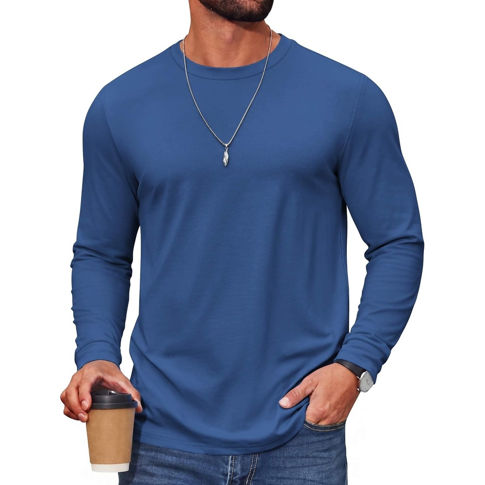 image:imageCOOFANDY Mens T Shirts Long Sleeve Cotton Blend TShirts Crew Neck Soft Casual Basic Tee ShirtsDeep Blue