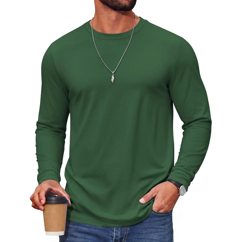 image:imageCOOFANDY Mens T Shirts Long Sleeve Cotton Blend TShirts Crew Neck Soft Casual Basic Tee ShirtsLake Green