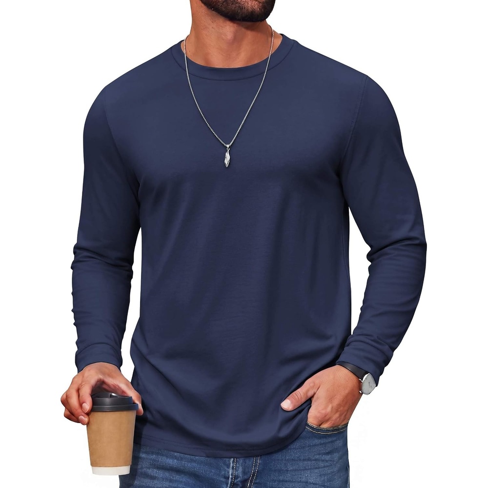 image:imageCOOFANDY Mens T Shirts Long Sleeve Cotton Blend TShirts Crew Neck Soft Casual Basic Tee ShirtsNavy Blue