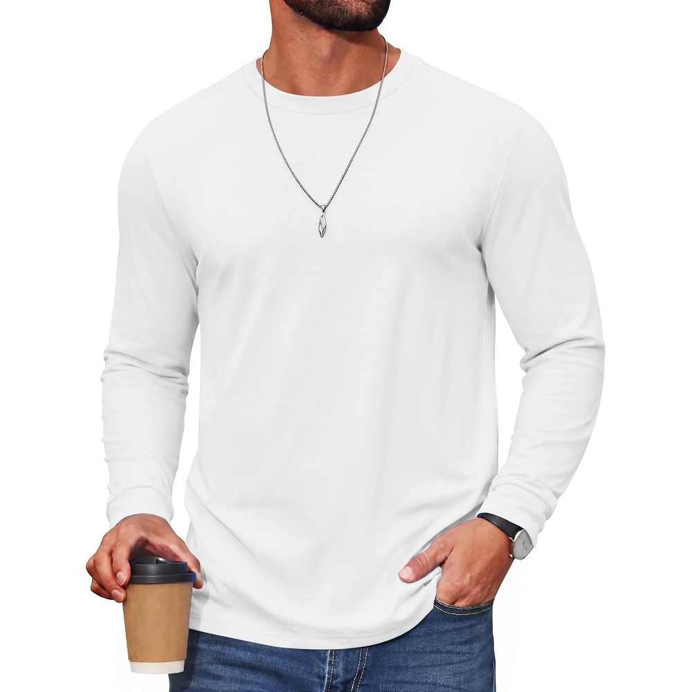 image:imageCOOFANDY Mens T Shirts Long Sleeve Cotton Blend TShirts Crew Neck Soft Casual Basic Tee ShirtsWhite