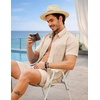 COOFANDY 2 Piece Set for Men Cruise Outfits Set Mens Summer Vacation Outfit Short Sleeve Button Down Shirts(Beige)