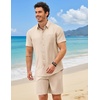 COOFANDY 2 Piece Set for Men Cruise Outfits Set Mens Summer Vacation Outfit Short Sleeve Button Down Shirts(Beige)