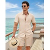 COOFANDY 2 Piece Set for Men Cruise Outfits Set Mens Summer Vacation Outfit Short Sleeve Button Down Shirts(Beige)