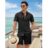 COOFANDY 2 Piece Set for Men Cruise Outfits Set Mens Summer Vacation Outfit Short Sleeve Button Down Shirts(Black)