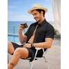 COOFANDY 2 Piece Set for Men Cruise Outfits Set Mens Summer Vacation Outfit Short Sleeve Button Down Shirts(Black)