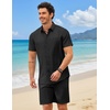 COOFANDY 2 Piece Set for Men Cruise Outfits Set Mens Summer Vacation Outfit Short Sleeve Button Down Shirts(Black)