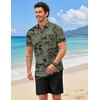 COOFANDY 2 Piece Set for Men Cruise Outfits Set Mens Summer Vacation Outfit Short Sleeve Button Down Shirts(Dark Green Print)