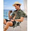 COOFANDY 2 Piece Set for Men Cruise Outfits Set Mens Summer Vacation Outfit Short Sleeve Button Down Shirts(Dark Green Print)
