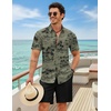 COOFANDY 2 Piece Set for Men Cruise Outfits Set Mens Summer Vacation Outfit Short Sleeve Button Down Shirts(Dark Green Print)