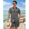 COOFANDY 2 Piece Set for Men Cruise Outfits Set Mens Summer Vacation Outfit Short Sleeve Button Down Shirts(Dark Grey)