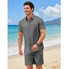 COOFANDY 2 Piece Set for Men Cruise Outfits Set Mens Summer Vacation Outfit Short Sleeve Button Down Shirts(Dark Grey)