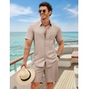COOFANDY 2 Piece Set for Men Cruise Outfits Set Mens Summer Vacation Outfit Short Sleeve Button Down Shirts(Khaki)