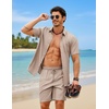 COOFANDY 2 Piece Set for Men Cruise Outfits Set Mens Summer Vacation Outfit Short Sleeve Button Down Shirts(Khaki)
