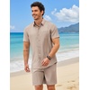 COOFANDY 2 Piece Set for Men Cruise Outfits Set Mens Summer Vacation Outfit Short Sleeve Button Down Shirts(Khaki)
