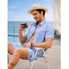 COOFANDY 2 Piece Set for Men Cruise Outfits Set Mens Summer Vacation Outfit Short Sleeve Button Down Shirts(Light Blue)