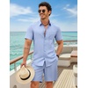 COOFANDY 2 Piece Set for Men Cruise Outfits Set Mens Summer Vacation Outfit Short Sleeve Button Down Shirts(Light Blue)