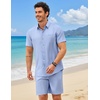 COOFANDY 2 Piece Set for Men Cruise Outfits Set Mens Summer Vacation Outfit Short Sleeve Button Down Shirts(Light Blue)